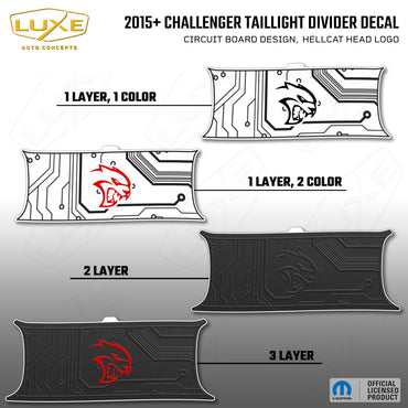 2015+ Challenger Taillight Center Divider Decal - Circuit Board Design, Hellcat Head Logo Kit