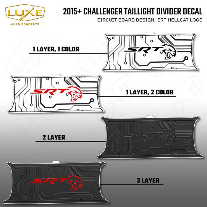 2015+ Challenger Taillight Center Divider Decal - Circuit Board Design, SRT Hellcat Logo