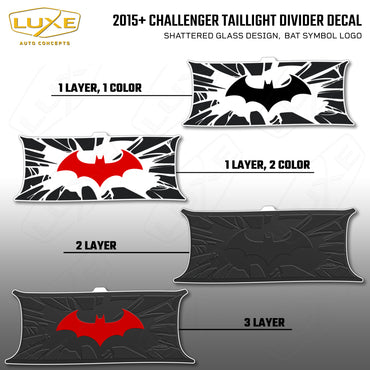 2015+ Challenger Taillight Center Divider Decal - Shattered Glass Design, Bat Symbol Kit