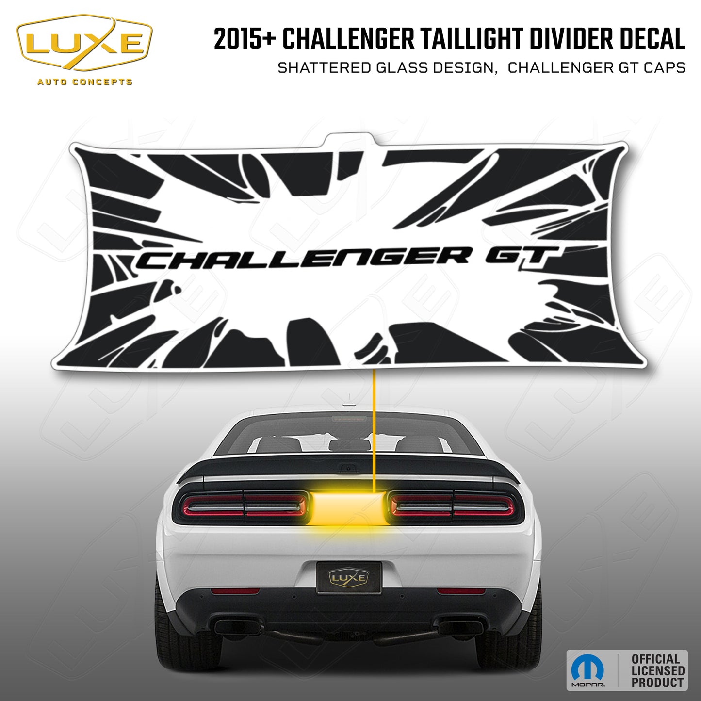 2015+ Challenger Taillight Center Divider Decal - Shattered Glass Design, Challenger GT Caps Kit