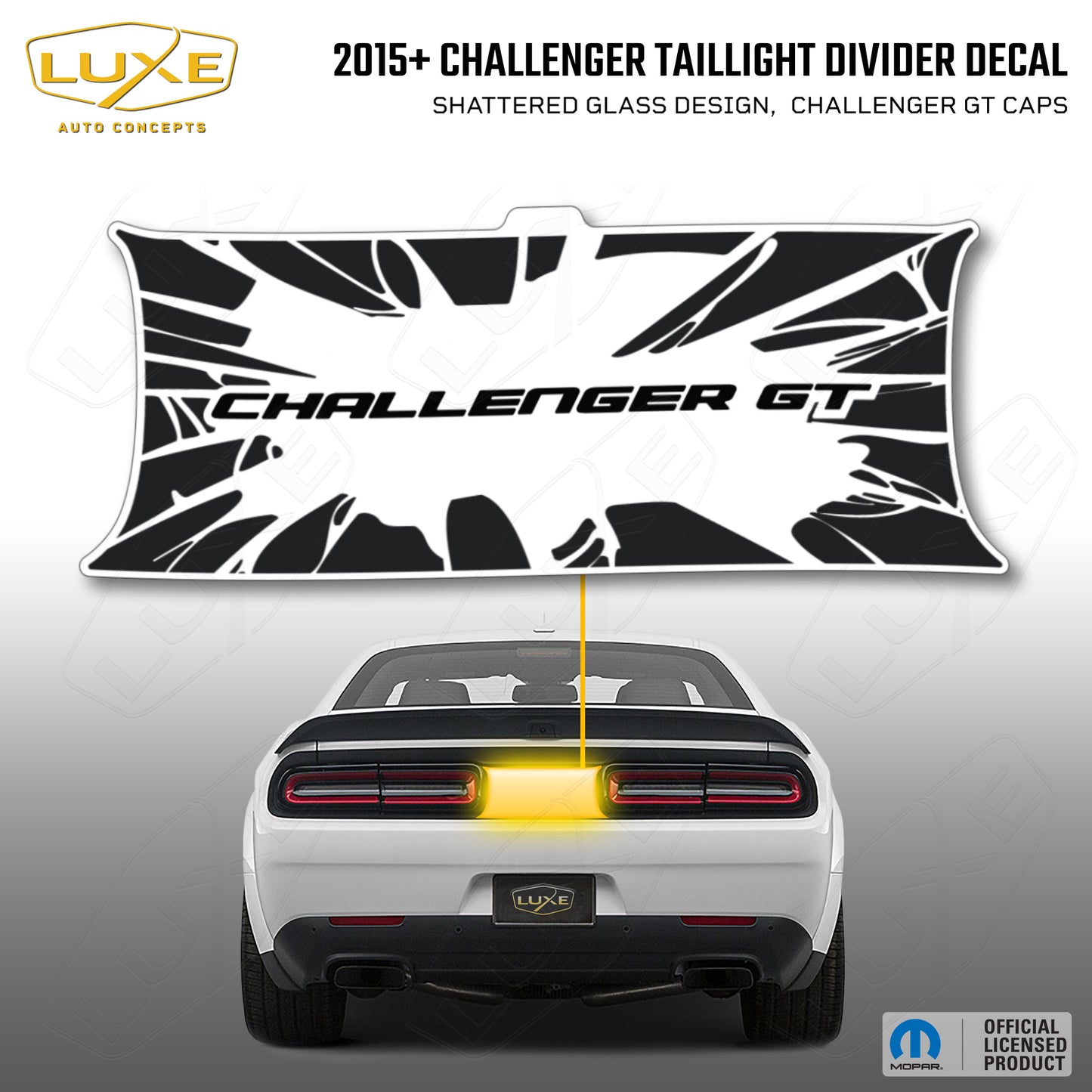 2015+ Challenger Taillight Center Divider Decal - Shattered Glass Design, Challenger GT Caps