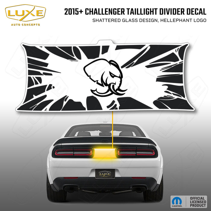 2015+ Challenger Taillight Center Divider Decal - Shattered Glass Design, Hellephant Logo