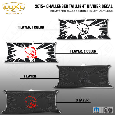 2015+ Challenger Taillight Center Divider Decal - Shattered Glass Design, Hellephant Logo Kit