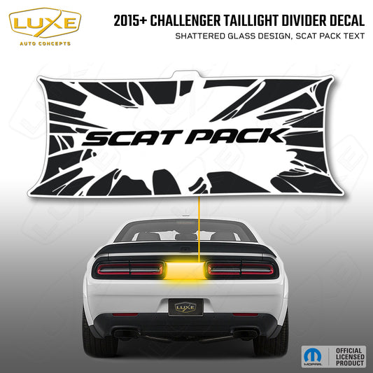 2015+ Challenger Taillight Center Divider Decal - Shattered Glass Design, Scat Pack Text Kit