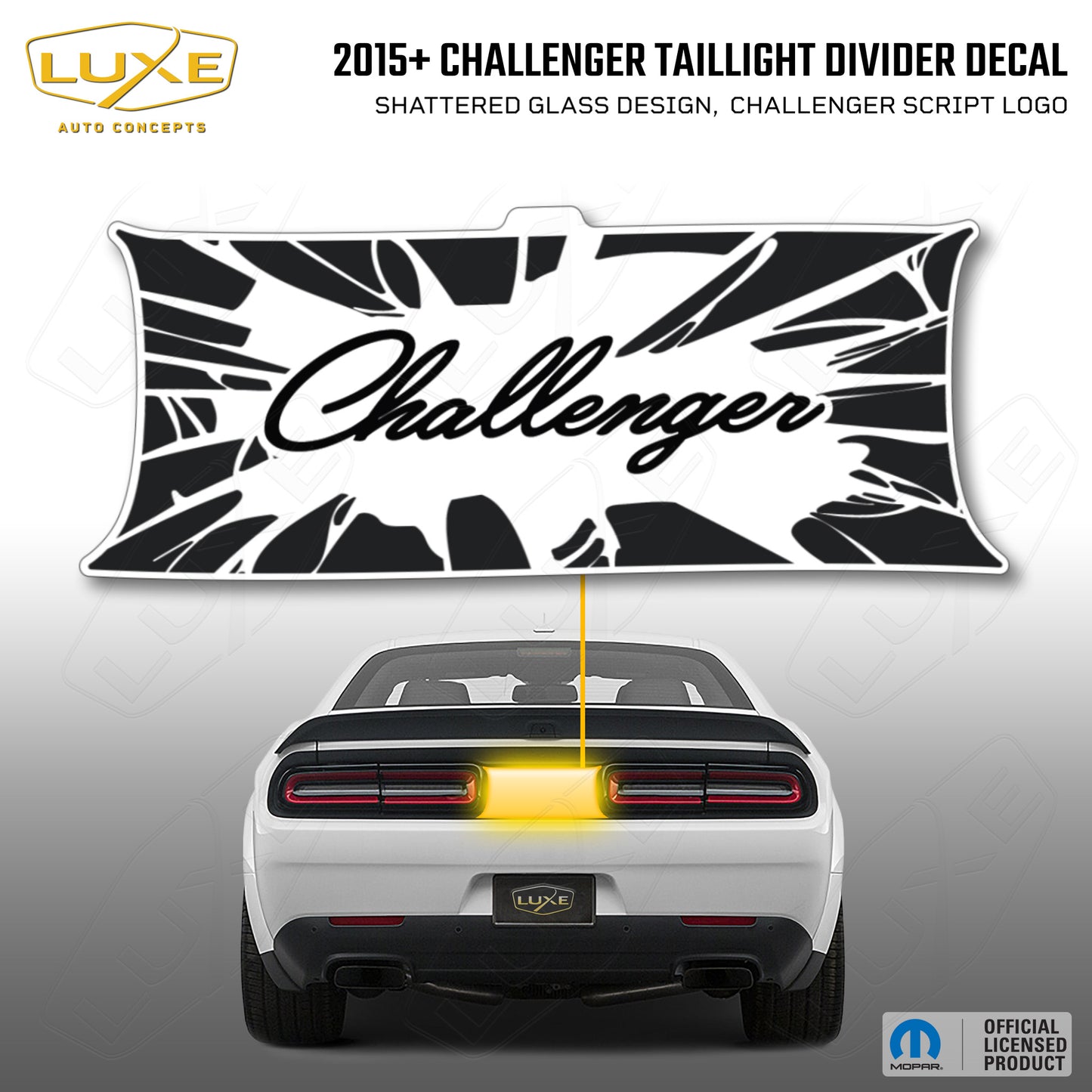 2015+ Challenger Taillight Center Divider Decal - Shattered Glass Design, Challenger Script Logo