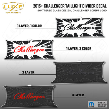 2015+ Challenger Taillight Center Divider Decal - Shattered Glass Design, Challenger Script Logo Kit