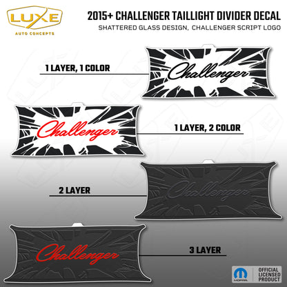 2015+ Challenger Taillight Center Divider Decal - Shattered Glass Design, Challenger Script Logo Kit