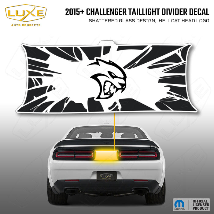 2015+ Challenger Taillight Center Divider Decal - Shattered Glass Design, Hellcat Head Logo