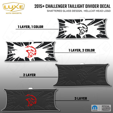 2015+ Challenger Taillight Center Divider Decal - Shattered Glass Design, Hellcat Head Logo Kit