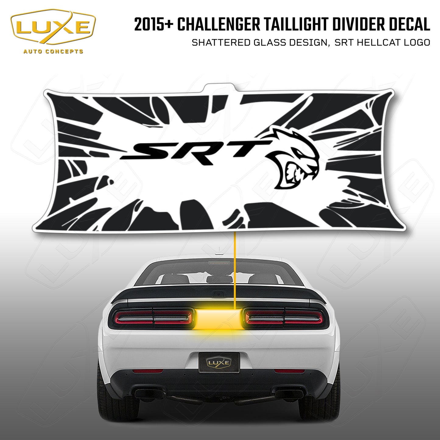 2015+ Challenger Taillight Center Divider Decal - Shattered Glass Design, SRT Hellcat Logo