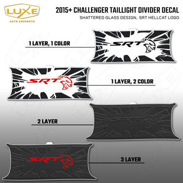 2015+ Challenger Taillight Center Divider Decal - Shattered Glass Design, SRT Hellcat Logo Kit
