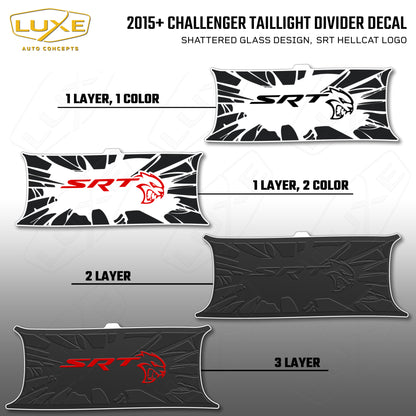 2015+ Challenger Taillight Center Divider Decal - Shattered Glass Design, SRT Hellcat Logo Kit