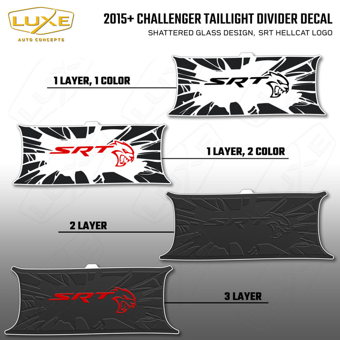 2015+ Challenger Taillight Center Divider Decal - Shattered Glass Design, SRT Hellcat Logo