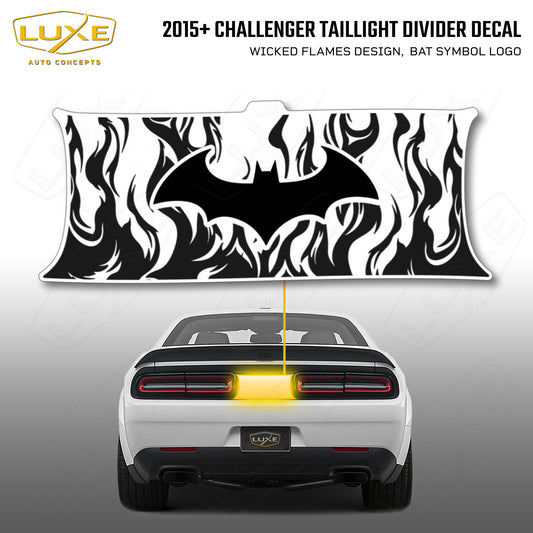 2015+ Challenger Taillight Center Divider Decal - Wicked Flames Design, Bat Symbol