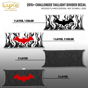 2015+ Challenger Taillight Center Divider Decal - Wicked Flames Design, Bat Symbol Kit