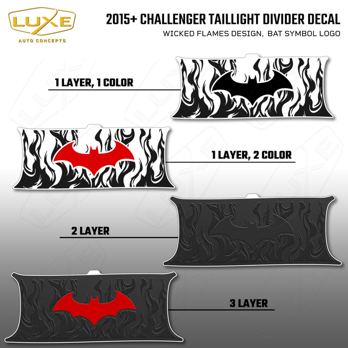 2015+ Challenger Taillight Center Divider Decal - Wicked Flames Design, Bat Symbol