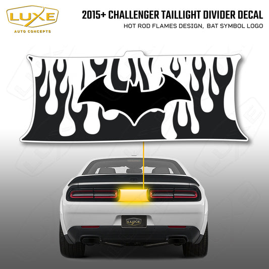2015+ Challenger Taillight Center Divider Decal - Hot Rod Flames Design, Bat Symbol