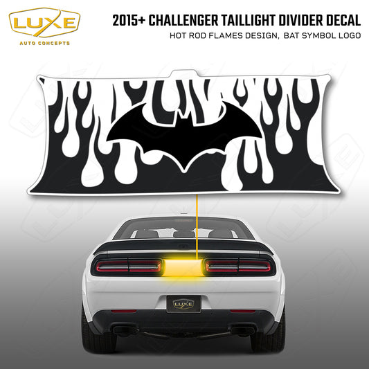 2015+ Challenger Taillight Center Divider Decal - Hot Rod Flames Design, Bat Symbol Kit