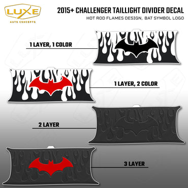 2015+ Challenger Taillight Center Divider Decal - Hot Rod Flames Design, Bat Symbol Kit