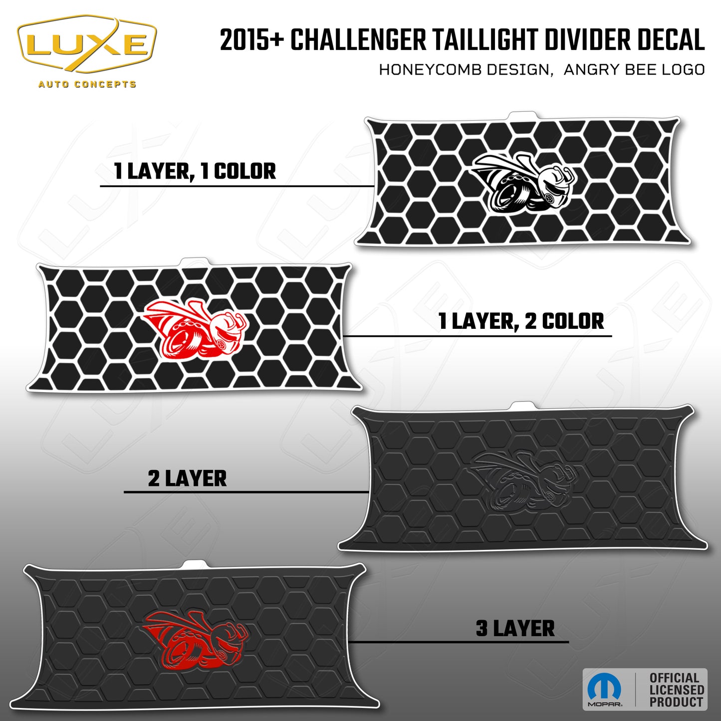 2015+ Challenger Taillight Center Divider Decal - Honeycomb Design, Angry Bee Logo Kit