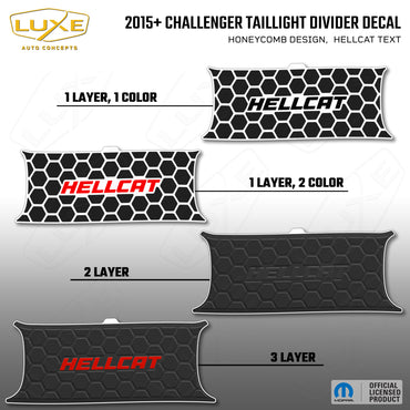 2015+ Challenger Taillight Center Divider Decal - Honeycomb Design, Hellcat Text Kit