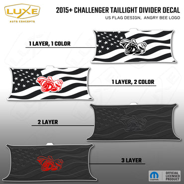 2015+ Challenger Taillight Center Divider Decal - US Flag Design, Angry Bee Logo Kit