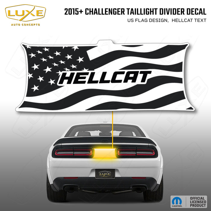 2015+ Challenger Taillight Center Divider Decal - US Flag Design, Hellcat Text