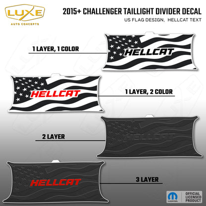 2015+ Challenger Taillight Center Divider Decal - US Flag Design, Hellcat Text