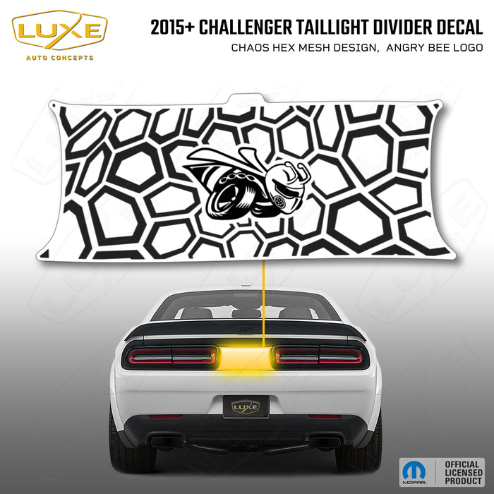 2015+ Challenger Taillight Center Divider Decal - Chaos Hex Mesh Design, Angry Bee Logo Logo