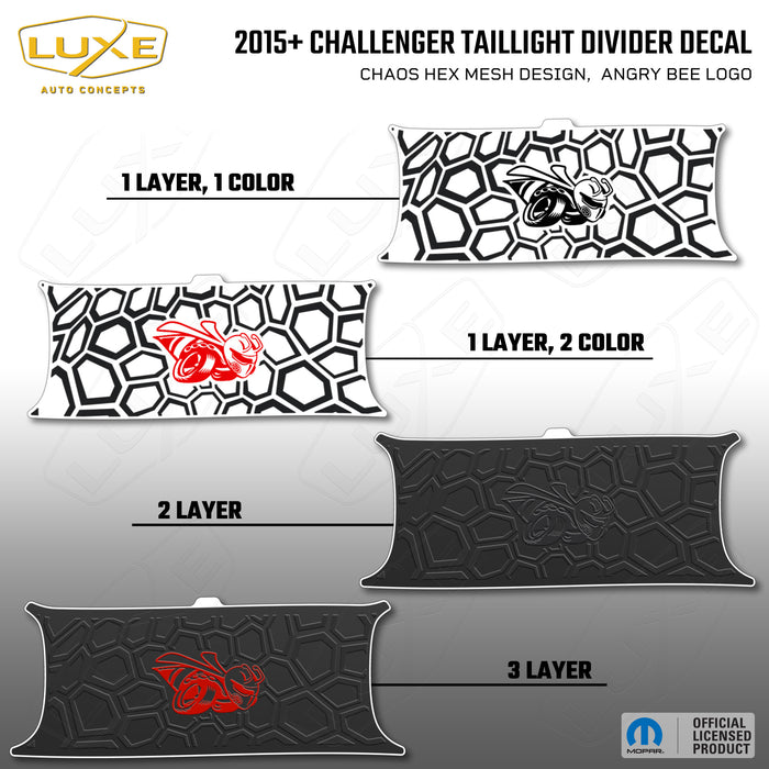 2015+ Challenger Taillight Center Divider Decal - Chaos Hex Mesh Design, Angry Bee Logo Logo