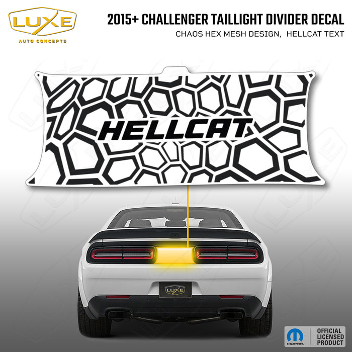 2015+ Challenger Taillight Center Divider Decal - Chaos Hex Mesh Design, Hellcat Text