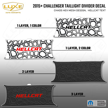 2015+ Challenger Taillight Center Divider Decal - Chaos Hex Mesh Design, Hellcat Text