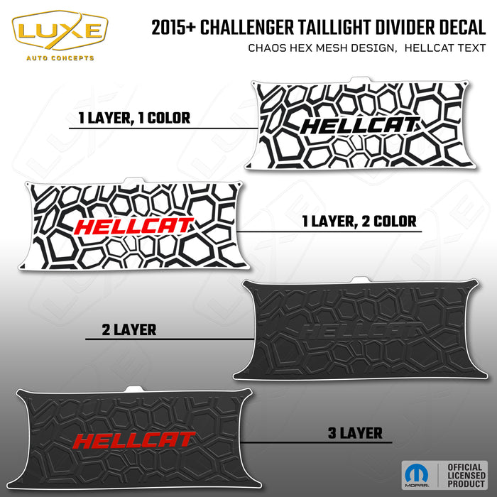 2015+ Challenger Taillight Center Divider Decal - Chaos Hex Mesh Design, Hellcat Text