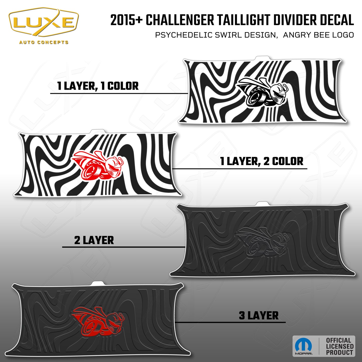 2015+ Challenger Taillight Center Divider Decal - Psychedelic Swirl Design, Angry Bee Logo Kit