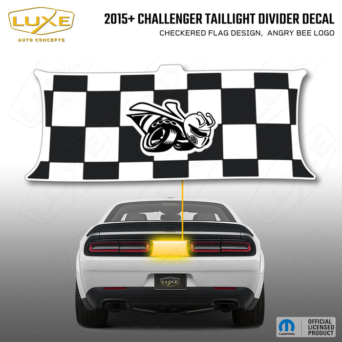 2015+ Challenger Taillight Center Divider Decal - Checkered Flag Design, Angry Bee Logo