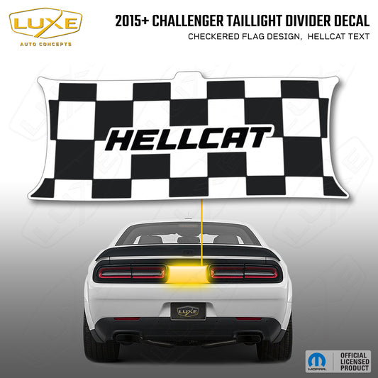 2015+ Challenger Taillight Center Divider Decal - Checkered Flag Design, Hellcat Text
