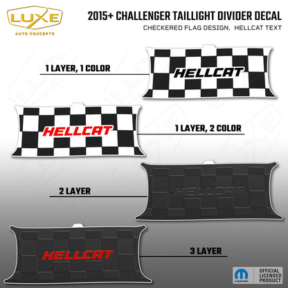 2015+ Challenger Taillight Center Divider Decal - Checkered Flag Design, Hellcat Text Kit