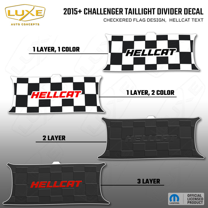 2015+ Challenger Taillight Center Divider Decal - Checkered Flag Design, Hellcat Text