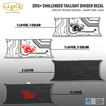 2015+ Challenger Taillight Center Divider Decal - Circuit Board Design, Angry Bee Logo Kit