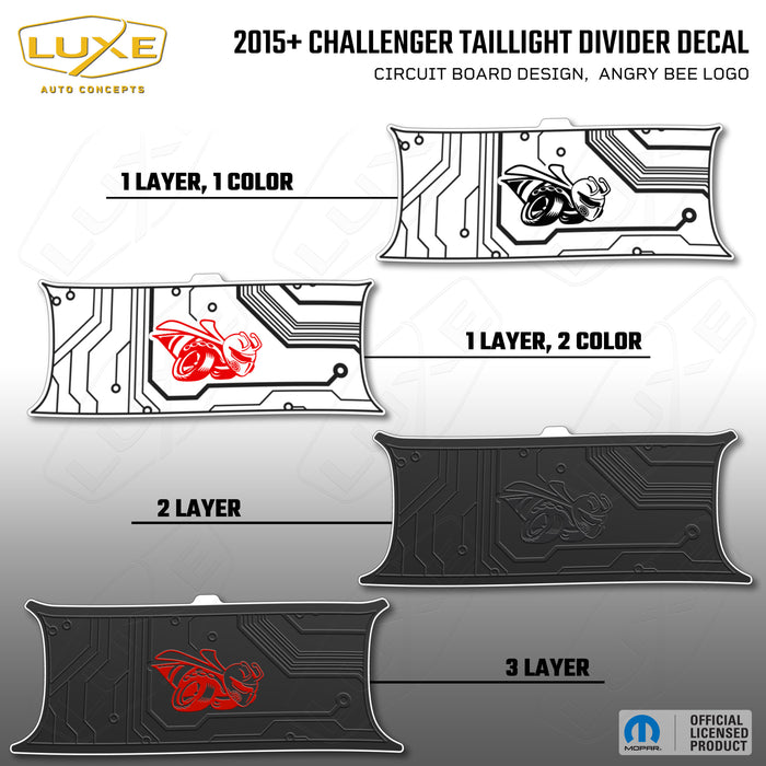 2015+ Challenger Taillight Center Divider Decal - Circuit Board Design, Angry Bee Logo