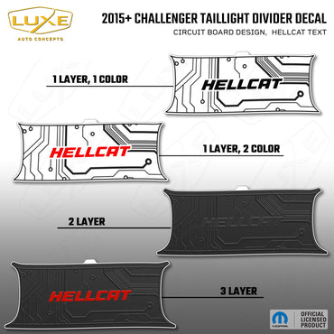2015+ Challenger Taillight Center Divider Decal - Circuit Board Design, Hellcat Text Kit