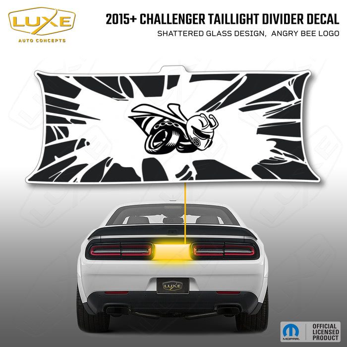 2015+ Challenger Taillight Center Divider Decal - Shattered Glass Design, Angry Bee Logo