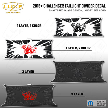 2015+ Challenger Taillight Center Divider Decal - Shattered Glass Design, Angry Bee Logo Kit
