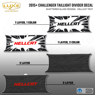 2015+ Challenger Taillight Center Divider Decal - Shattered Glass Design, Hellcat Text