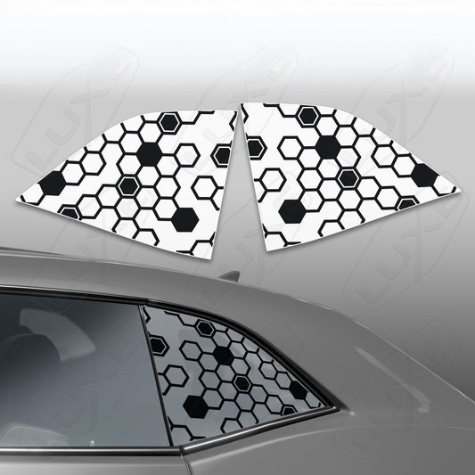 2008+ Challenger Rear Quarter Window Cut Vinyl Decals - Broken Honeycomb Design