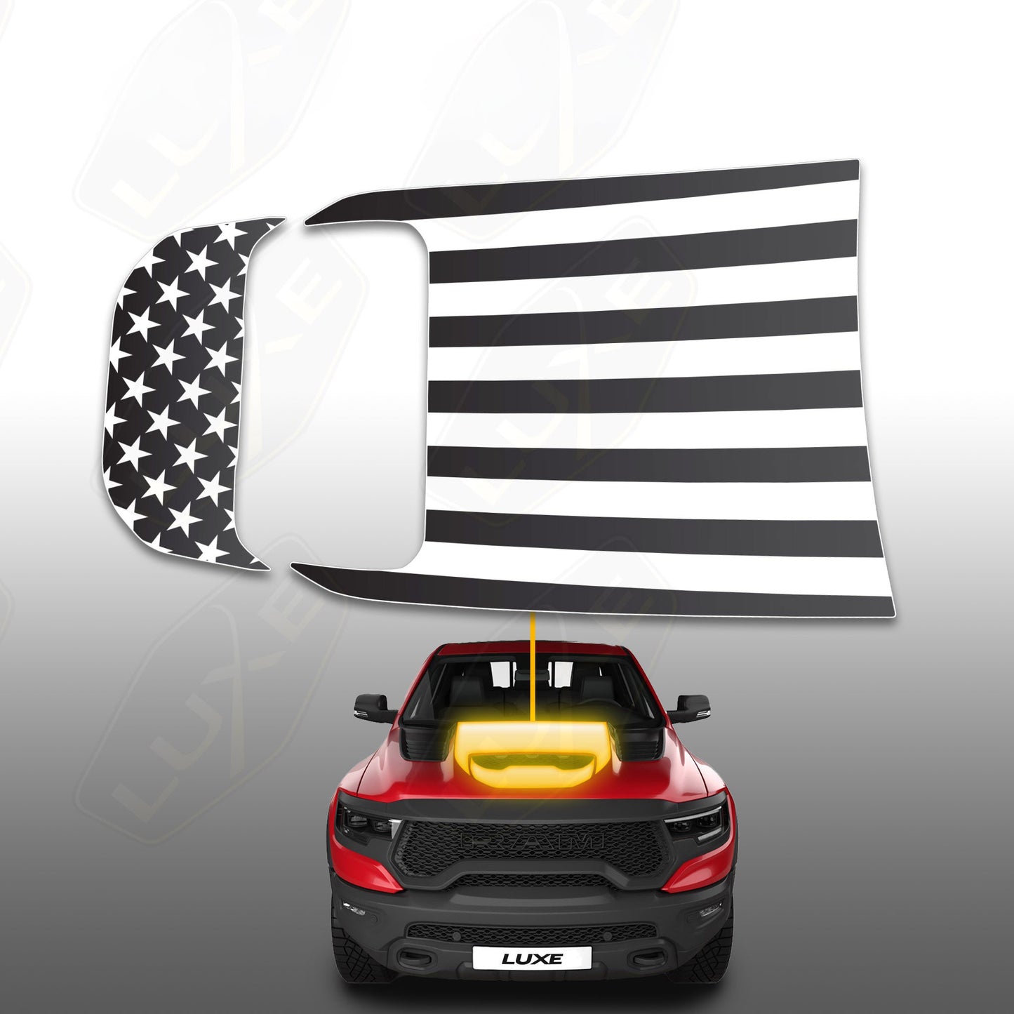 RAM TRX Hood Bulge/Scoop Decals Kit- Stars and Stripes 1