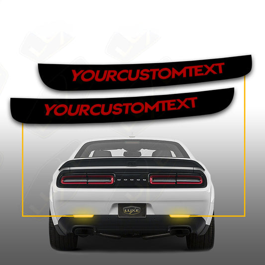 Challenger Rear Reflector Overlays - Black Out Vinyl - Custom Text