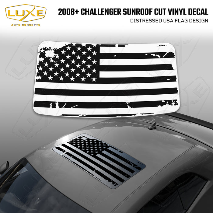 2008+ Challenger Sunroof Cut Vinyl Decal - Distressed USA Flag Design