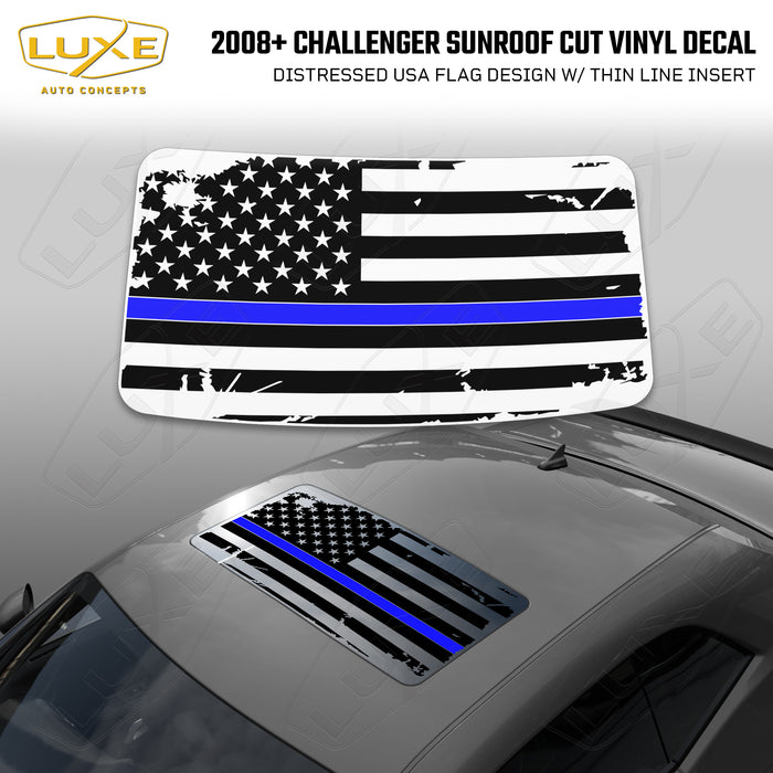 2008+ Challenger Sunroof Cut Vinyl Decal - Distressed USA Flag Design