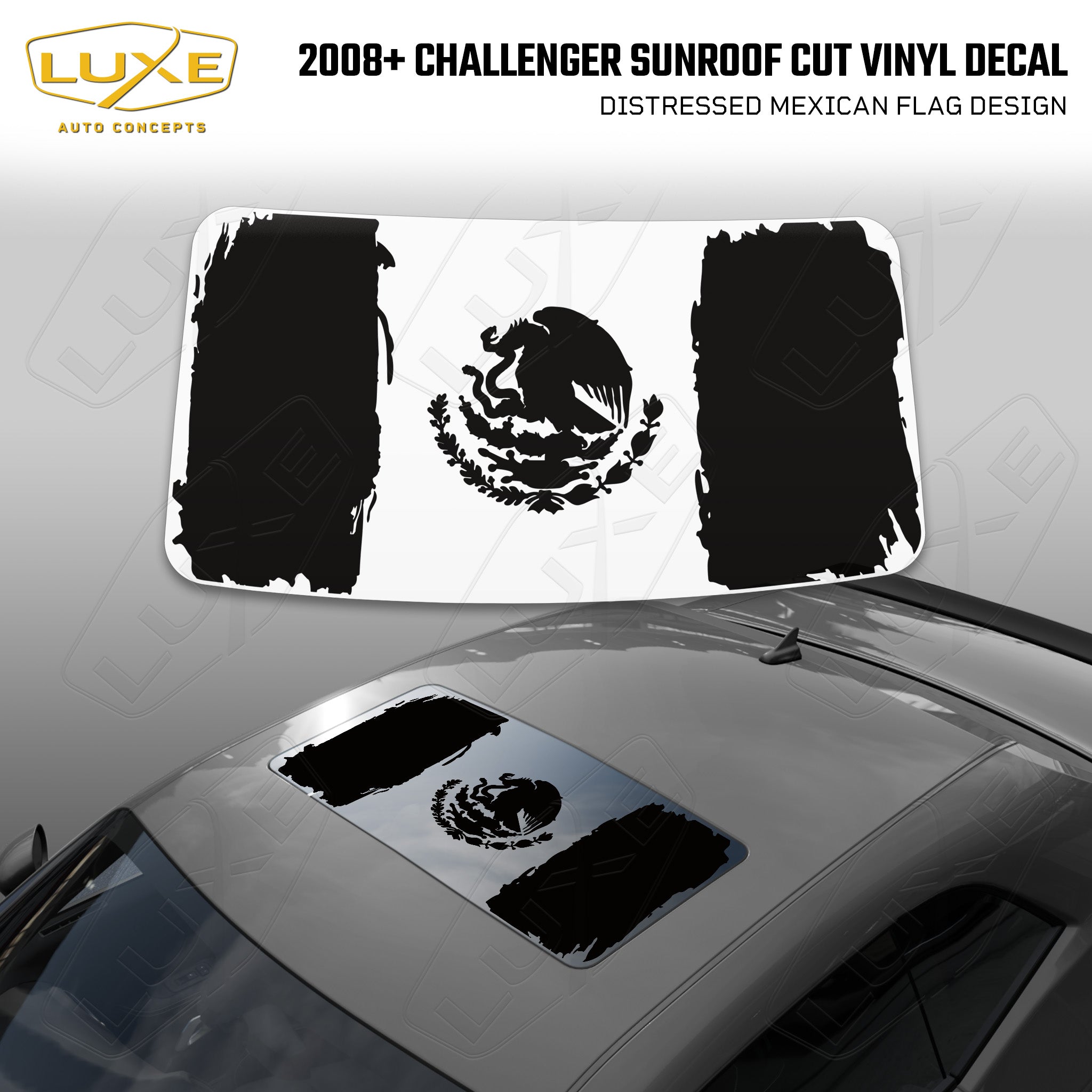 2008+ Challenger Sunroof Cut Vinyl Decal - Distressed Mexican Flag